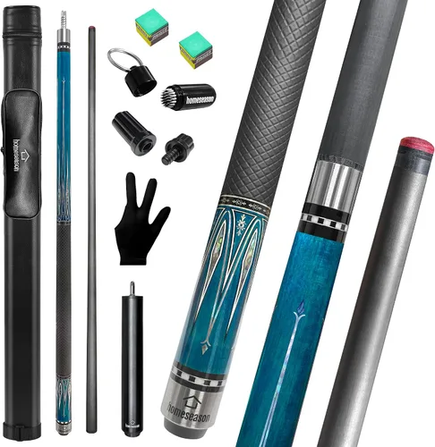Vista 6 de HomeSeason 58" Carbon Fiber Pool Cue Stick with Screw-in Extension and Leather Case Low Deflection Cue Stick 3 * 8/8Joint Pin, Billiard Cue Sticks