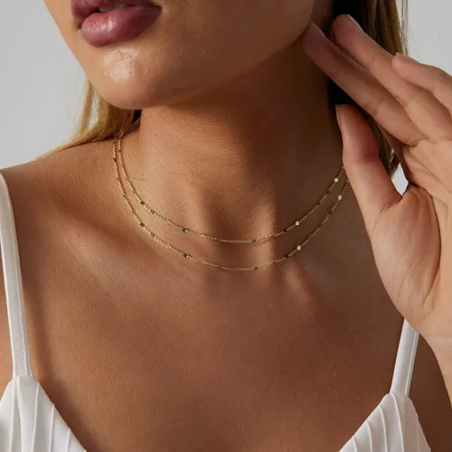 Vista 3 de Sewyer Gargantilla chapada en oro de 14 quilates para mujer, delicada, cadena de monedas, gargantilla de iluminación simple, collares de espina