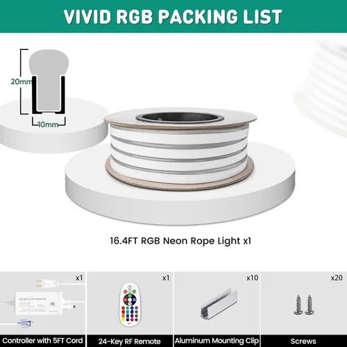 Vista 2 de GZBtech - Tira de luces LED RGB de neón de 5 metros/16.4 pies, impermeable, tira de luces LED de cambio de color AC 110-120V con control remoto