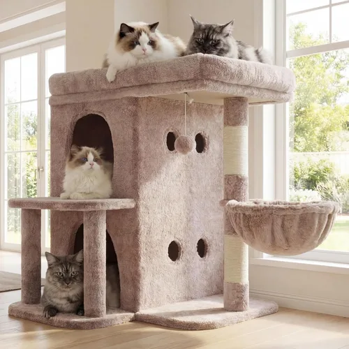 Vista 9 de Heybly Árbol para gatos, torre para gatos de 25.6 pulgadas con amplia percha superior para gatos grandes, muebles de casa para gatos estilo escalera