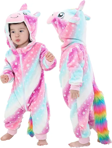 Vista 71 de Mameluco unisex de franela para bebé, disfraz de animal con capucha de dibujos animados