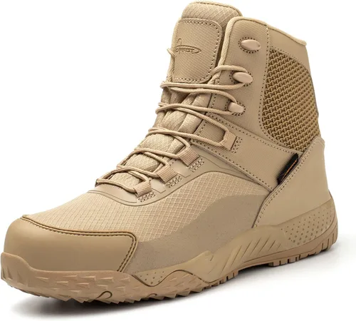 Vista 7 de Botas tácticas militares para hombre, botas de combate ligeras e impermeables de 6 pulgadas, cómodas y antideslizantes para el desierto al aire libre