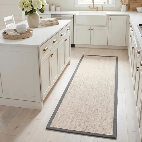 Vista 26 de Alfombra de sisal Safavieh, de color maíz y negro, tejida a mano, de la colección de fibras naturales; 5 x 8 pulgadas, NF441A, Tela, Gris / Gris