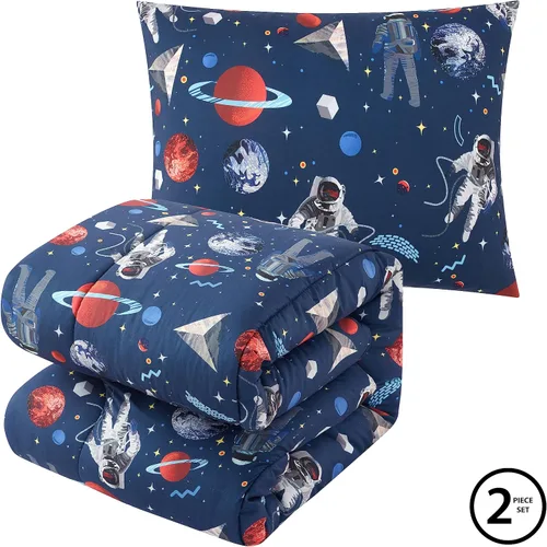 Vista 2 de Heritage Kids Easy Wash - Juego de edredón de microfibra ultra suave y acogedor con edredón y funda, astronauta del espacio exterior