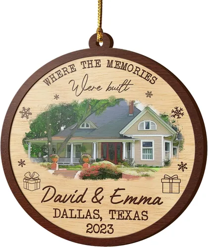 Vista 21 de V VIBEPY Adornos personalizados para casa nueva, adornos de Navidad para el hogar, adornos de madera de Navidad, 3.5 pulgadas, adornos de 3 capas