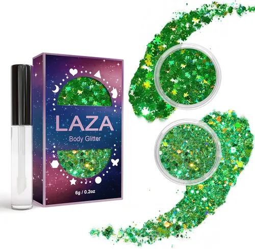 Vista 17 de Laza Purpurina corporal, 2 tarros de lentejuelas gruesas holográficas con pegamento de purpurina, perfecto para mujeres, sombra de ojos, maquillaje