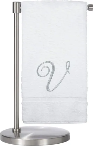 Vista 121 de Script R - Toalla de baño con monograma, regalo personalizado, 27 x 54 pulgadas, juego de 1 toalla bordada con texto dorado, 100% algodón turco Navy