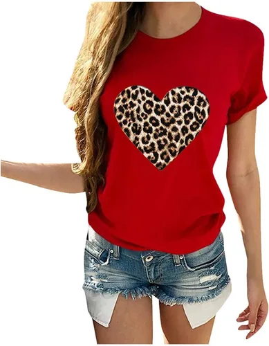 Vista 24 de Camisetas de manga corta con estampado de corazón para mujer, camisetas de ajuste regular, linda y divertida, ropa de regalo 2023
