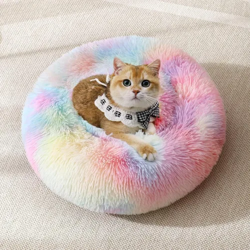 Vista 26 de JOLLYVOGUE - Cama para perros y gatos, cama relajante y antiestrés para mascotas y perros pequeños, cojín esponjoso en forma de dona para mascotas