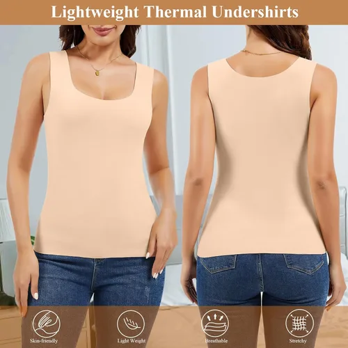 Vista 5 de JOYSHAPER Camiseta térmica sin mangas para mujer, ropa interior de forro polar, camiseta sin mangas, chaleco de capa base cálida