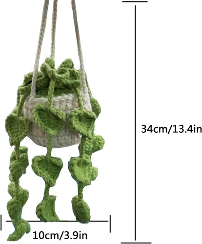 Vista 2 de Accesorios de coche de ganchillo,Lindas plantas en maceta Crochet Car Mirror Hanging Accesorios,Accesorios de espejo retrovisor de punto hecho a