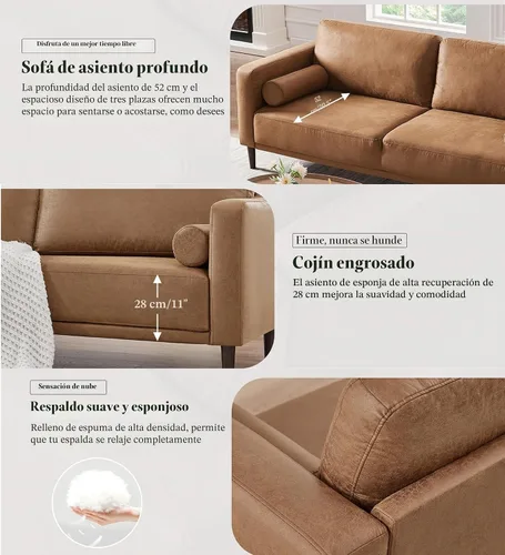 Vista 4 de HIFIT Sofás y Sillones, Sofá Moderno de Mediados de Siglo de 79", Sofá Transpirable de Cuero Sintético con Cojines/Almohadas Tapizados, Sofás