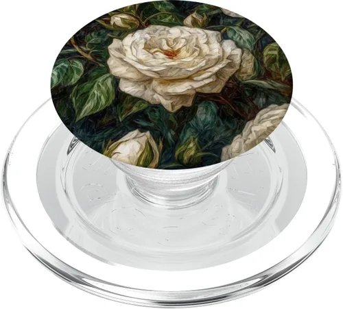 Vista 8 de Van Gogh Art - PopSockets con diseño de flores blancas y rosas blancas