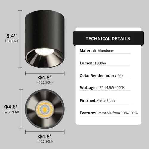 Vista 9 de OKELI Lámpara de Techo LED Moderna de Montaje al Ras COB 20W 4000K Luces de Techo Cilíndricas, Lámparas de Iluminación Regulables para Pasillo
