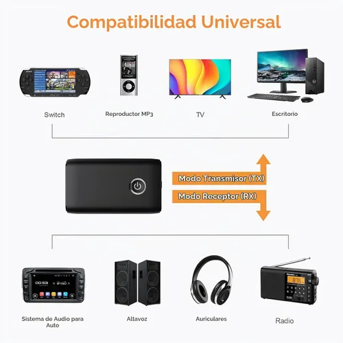 Vista 6 de Adaptador Bluetooth auxiliar para automóvil, receptor transmisor Bluetooth 2 en 1, adaptador inalámbrico portátil, receptor de audio auxiliar