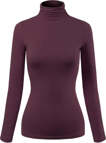 Vista 27 de MixMatchy Camiseta básica de manga larga con cuello alto y corte ajustado para mujer Negro