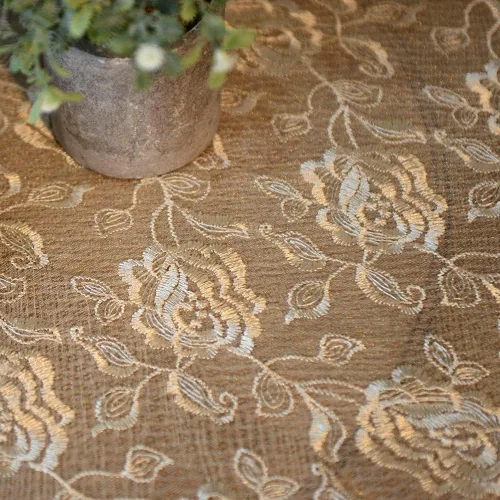 Vista 5 de SUTAVIA Mantel redondo de encaje con flores doradas de rosa, cubierta de mesa de café clásica a prueba de polvo, protector de mesa para comedor