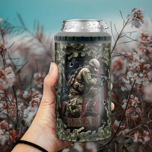Vista 3 de Enfriador de latas personalizado del ejército de Estados Unidos con nombre personalizado, latas militares 4 en 1, vasos con aislamiento de 16 onzas
