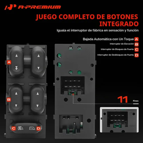 Vista 4 de A-Premium Front Left Driver Side Power Window Switch Compatible con Ford F-150 2004-2008, Expedition 2003-2006, Crown Victoria 2003-2008, Lincoln