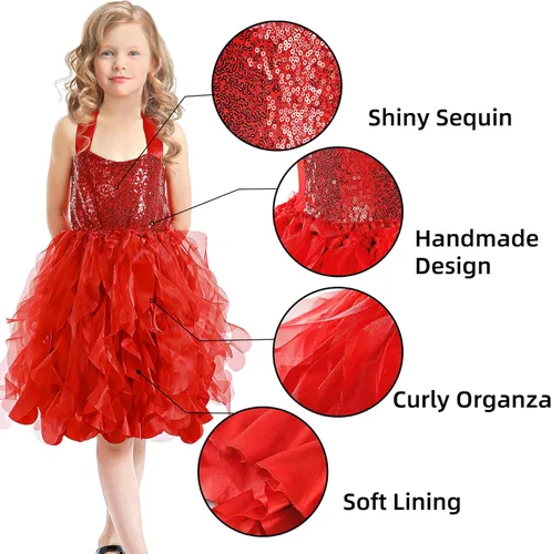 Vista 6 de Vestido tutú para niñas, vestido de tul con lentejuelas, vestido de princesa para niñas pequeñas, disfraz de fiesta de cumpleaños brillante