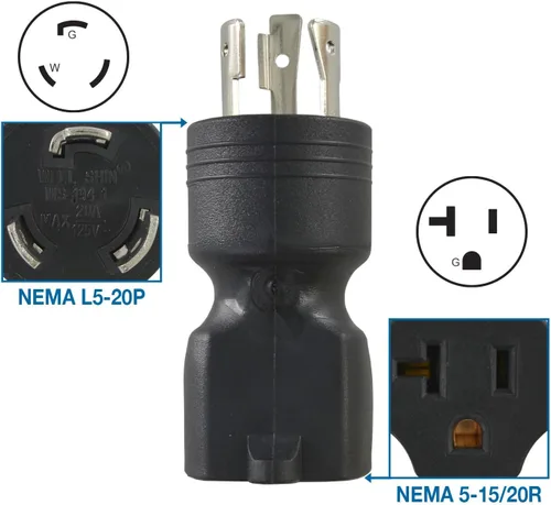 Vista 2 de Conntek 30123 L5-20P a 5-15/20R Adaptador de enchufe, negro