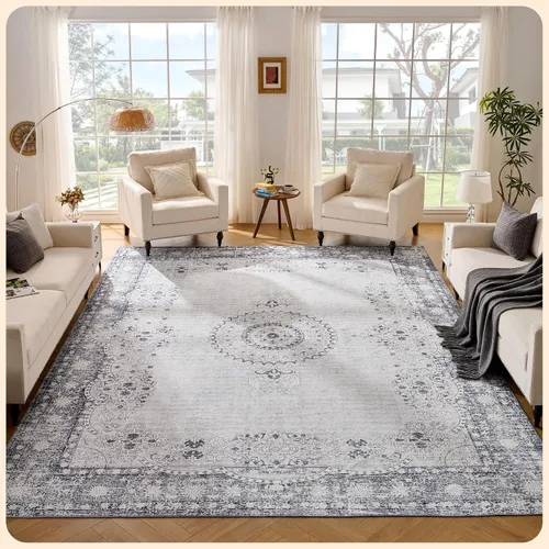 Vista 103 de Istana Alfombra larga antideslizante de 2.5 x 8 para el hogar, para pasillo y cocina, lavable, sedosa y suave al tacto, elegante, color azul y marfil