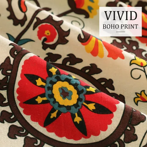 Vista 4 de VOGOL Cortinas con textura de lino con estampado floral bohemio, 59 x 63, 1 panel