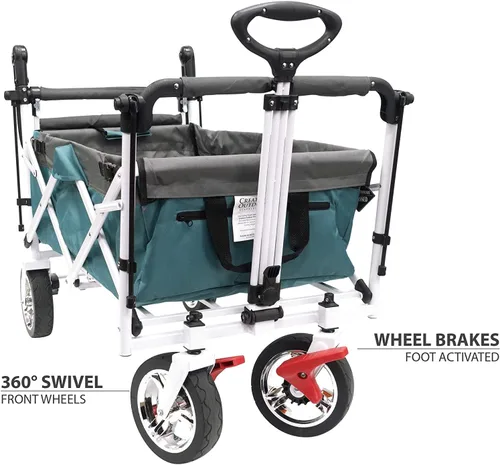 Vista 5 de Carrito plegable de Creative Outdoor para niños, para empujar o jalar, vagón plegable para niños para playa, parque, jardín y estacionamientos