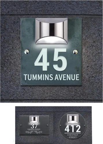 Vista 12 de Placa solar personalizada con números de casa, placa LED moderna para puerta, letrero acrílico para casa de jardín, montaje en la pared para casa