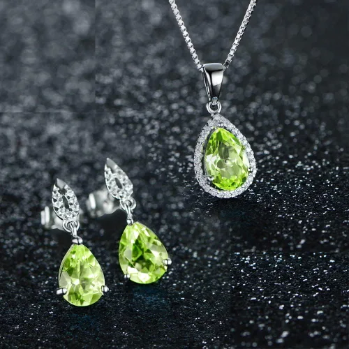 Vista 2 de JIANGXIN Juego de joyería con colgante de lágrima de piedra de nacimiento en plata de ley 925 chapada en rodio para mujeres, con pendientes