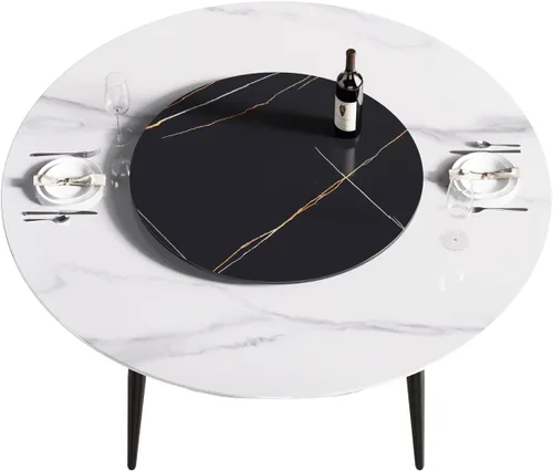Vista 4 de Mesa de comedor moderna con tocadiscos desmontable, mesa de comedor de mármol de piedra sinterizada con patas de metal, mesa de cocina