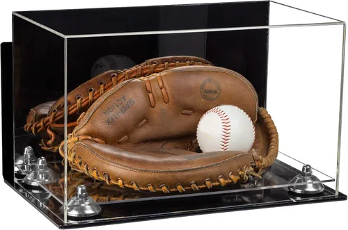 Vista 122 de Better Display Cases Vitrina de guantes de béisbol de acrílico transparente con elevadores negros (A011/V16)