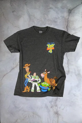 Vista 5 de Disney Toy Story Happy Crew - Camiseta para hombre, Gris Carbón jaspeado