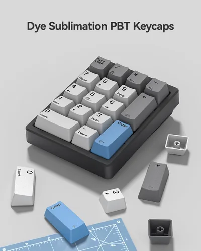 Vista 7 de Kisnt Numpad - Teclado mecánico de números, intercambiable en caliente, USB de 17 teclas, teclado numérico retroiluminado blanco con teclas PBT