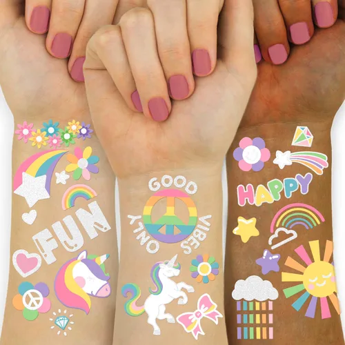 Vista 13 de 52 hojas de tatuajes temporales para niños, manga completa, dinosaurio, unicornio, tiburón, delfines, elefante, animal, cara, tatuajes falsos