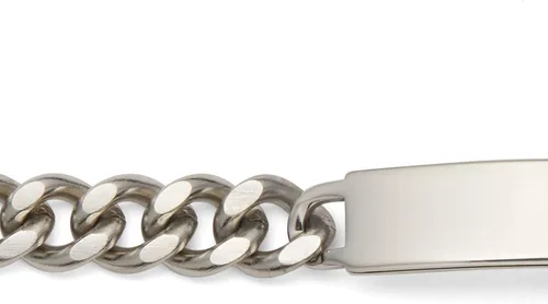 Vista 2 de Pulsera de identificación para hombre con placa pulida tono plateado con opciones de grabado