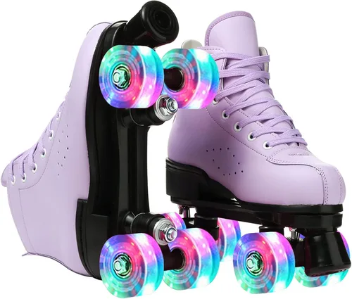Vista 8 de YYW Patines clásicos de doble fila para mujeres y niñas, patines de ruedas de piel sintética de alta calidad, para interiores y exteriores