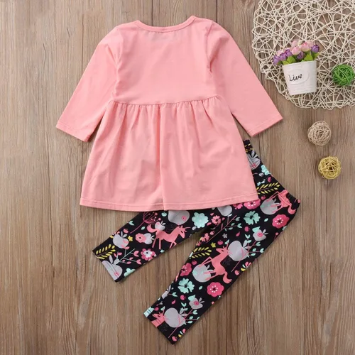 Vista 7 de Conjunto de ropa de invierno para niñas pequeñas, con volantes, con parte superior de túnica a rayas, 2