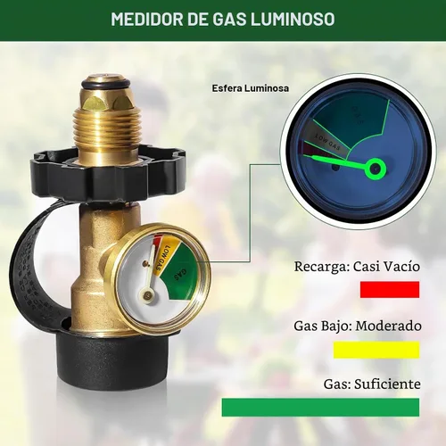Vista 3 de Adaptador de tanque de propano de 100 libras con medidor, medidor de tanque de propano POL de ajuste universal convierte la válvula de servicio