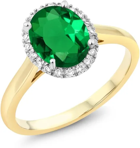 Vista 23 de Gem Stone King Anillo de compromiso ovalado de oro amarillo de 10 quilates con piedra natal y halo de diamantes Ovalado de 0.354 x 0.276 in