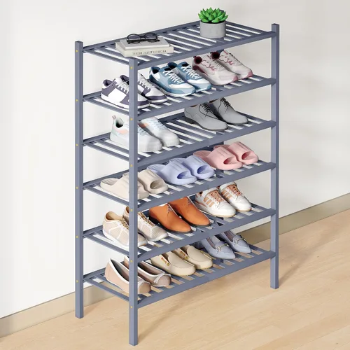 Vista 112 de Smiry Zapatero de bambú para armario, organizador de zapatos de madera de 3 niveles, estante apilable de almacenamiento de zapatos de madera