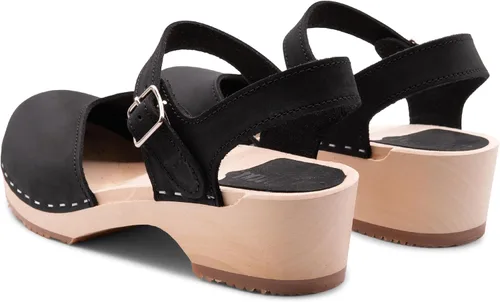 Vista 5 de Sandgrens Zuecos de madera sueca hechos a mano para mujer, sandalias de tacón bajo Zaragasso