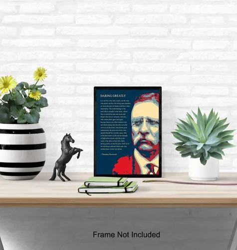 Vista 4 de Póster de Arte de Pared con Cita Inspiracional de Teddy Roosevelt - Poema Motivacional Atreverse Grandemente - Regalo para Emprendedores