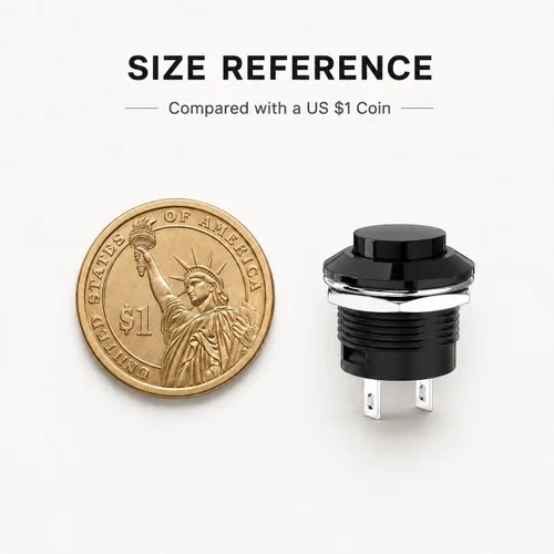 Vista 6 de Interruptor de botón momentáneo, mini interruptor redondo sin bloqueo, CA 250 V/3 A CA 125 V/6 A, tapa negra de apagado (10 piezas)
