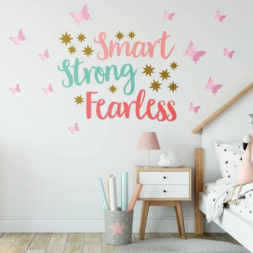 Vista 4 de Chinco 20 hojas de calcomanías de pared con citas inspiradoras para niñas, 12 hojas de mariposa 3D rosa pastel, inteligente, fuerte, sin miedo, sé