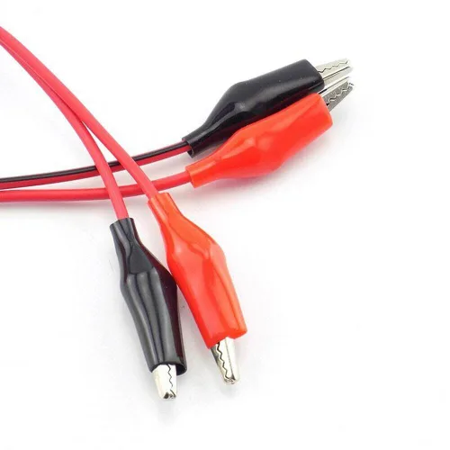 Vista 5 de 5 pares de cables de prueba dobles rojos y negros con pinzas de cocodrilo, cable de puente 16GA