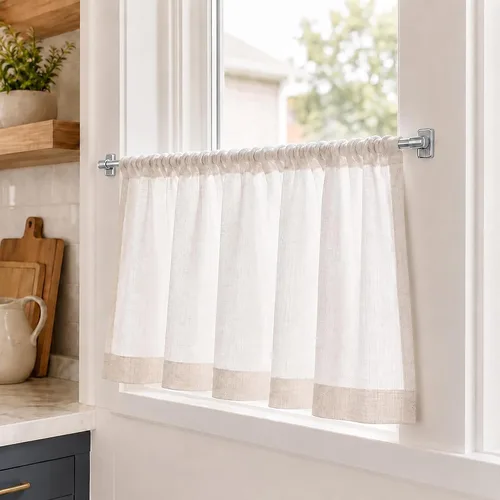 Vista 9 de Juego de 4 cortinas de cocina con ganchos autoadhesivos, color plateado
