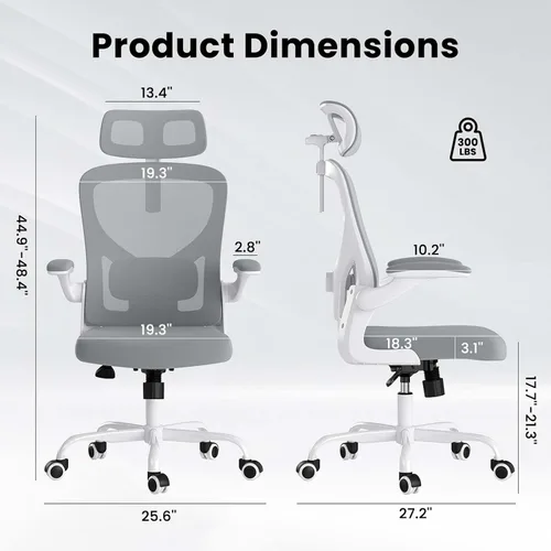 Vista 2 de Sillas de oficina ergonómicas de malla con soporte lumbar y reposacabezas ajustable, cómoda silla de escritorio para computadora con respaldo alto