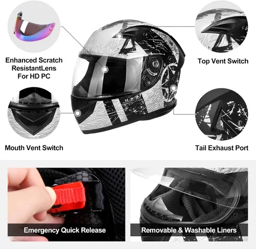 Vista 2 de JAGASOL DOT Cascos Ligeros de Motocicleta de Cara Completa para Bicicleta de Calle con Visera Extra Tintada para Adultos Hombres y Mujeres, Aprobado