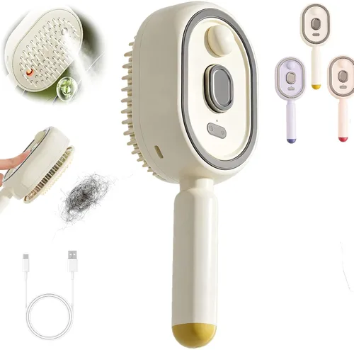 Vista 4 de Cepillo de vapor eléctrico para cabello con spray de agua, cepillo de vapor desenredante para cabello corto, reduce el encrespamiento, nutre